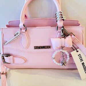 NWT STEVE MADDEN BMARCEE SATCHEL CROSSBODY BAG W BOW PEARL CHARM & HAIRCLIP